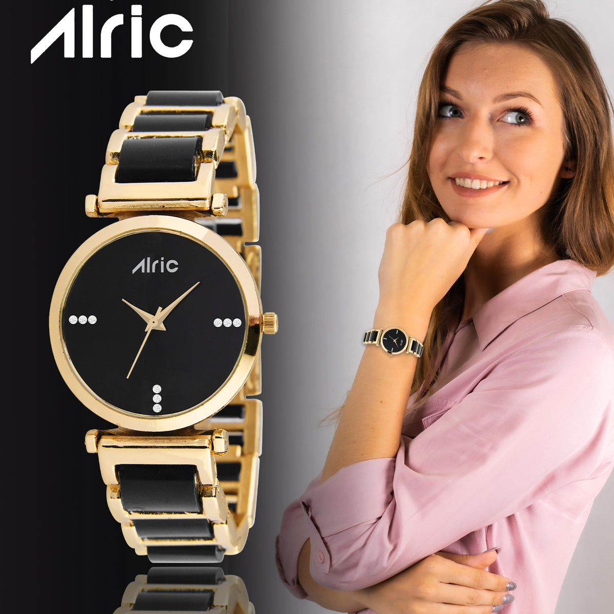 Ellip Gold and Black Round Quartz Analog Wrist Watch For Girls (30 Mm Dial)