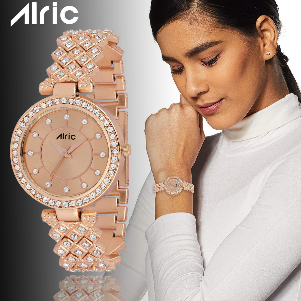 Carve Rose Gold  Analog Quartz with Jewels | Elegant Watch for Women