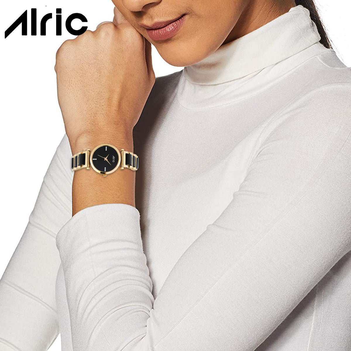 Ellip Gold and Black Round Quartz Analog Wrist Watch For Girls (30 Mm Dial)