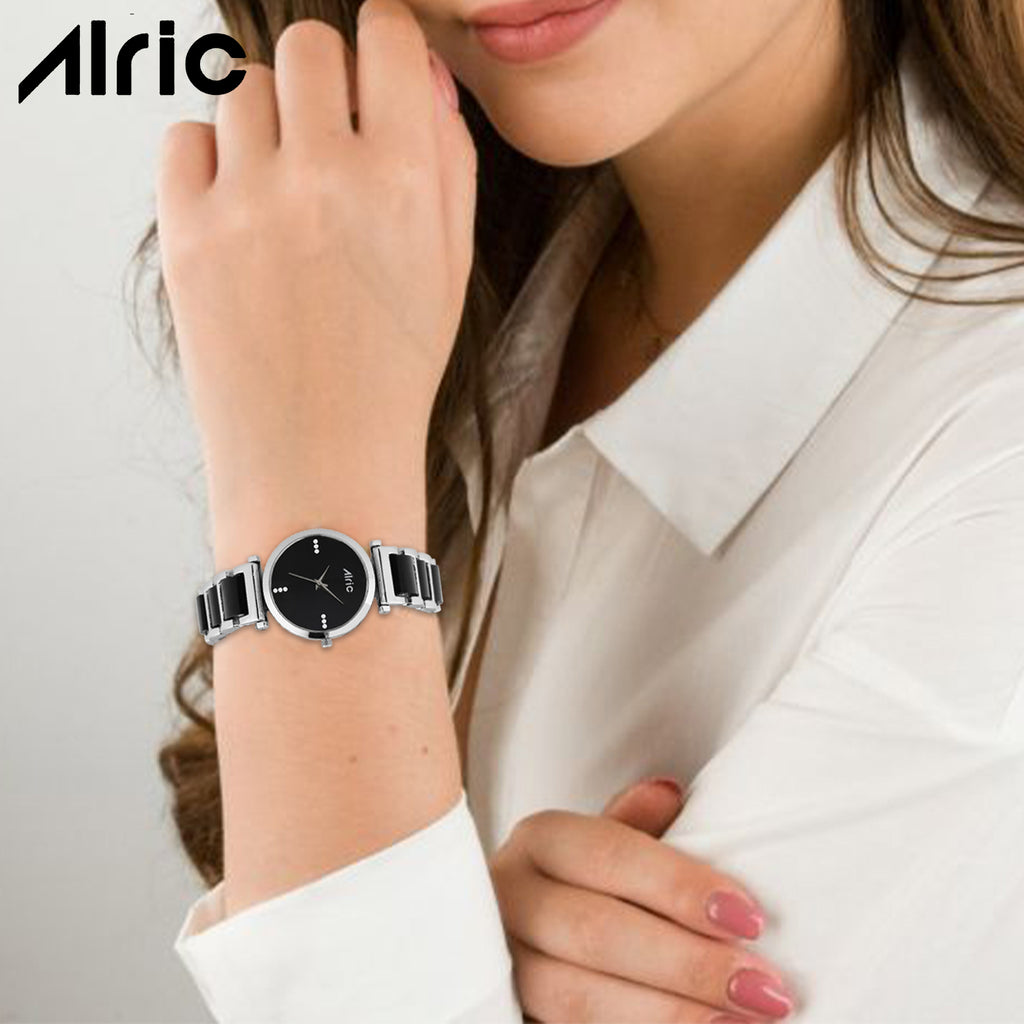 Ellip Black & Silver Quartz Analog Wrist Watch For Girls (13.6 Mm Dial)