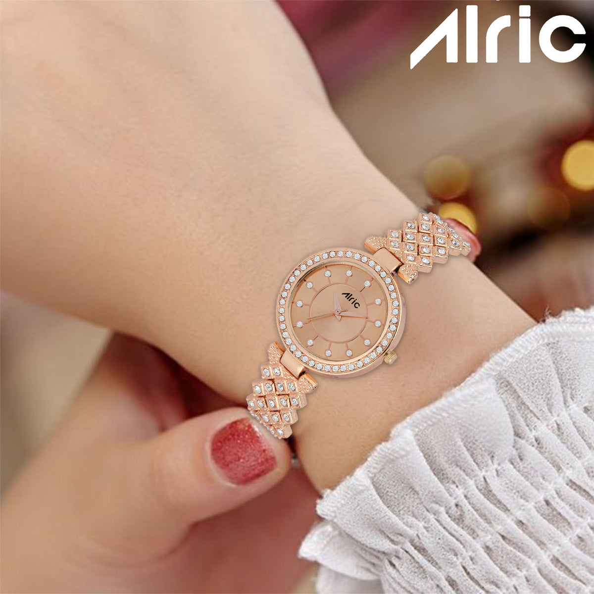 Carve Rose Gold  Analog Quartz with Jewels | Elegant Watch for Women