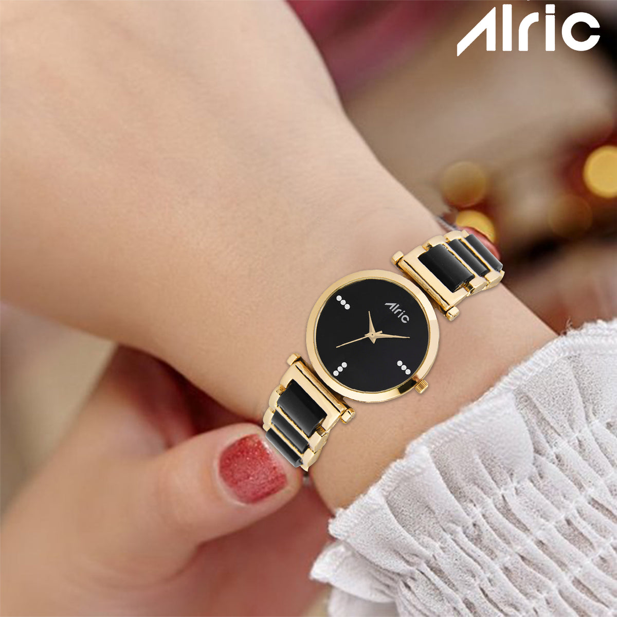 Ellip Gold and Black Round Quartz Analog Wrist Watch For Girls (30 Mm Dial)