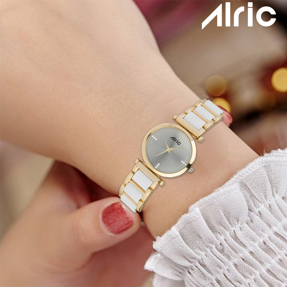 Ellip Gold & White Quartz Analog Wrist Watch For Girls (13.6 Mm Dial)