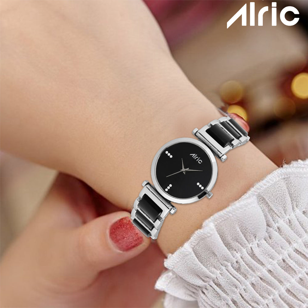 Ellip Black & Silver Quartz Analog Wrist Watch For Girls (13.6 Mm Dial)