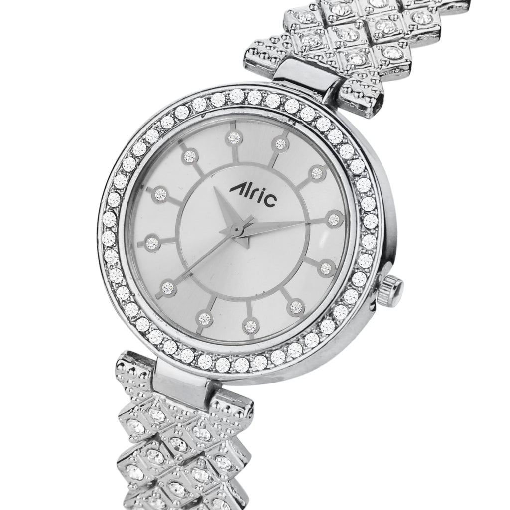 Carve Silver  Analog Quartz with Jewels | Elegant Watch for Women