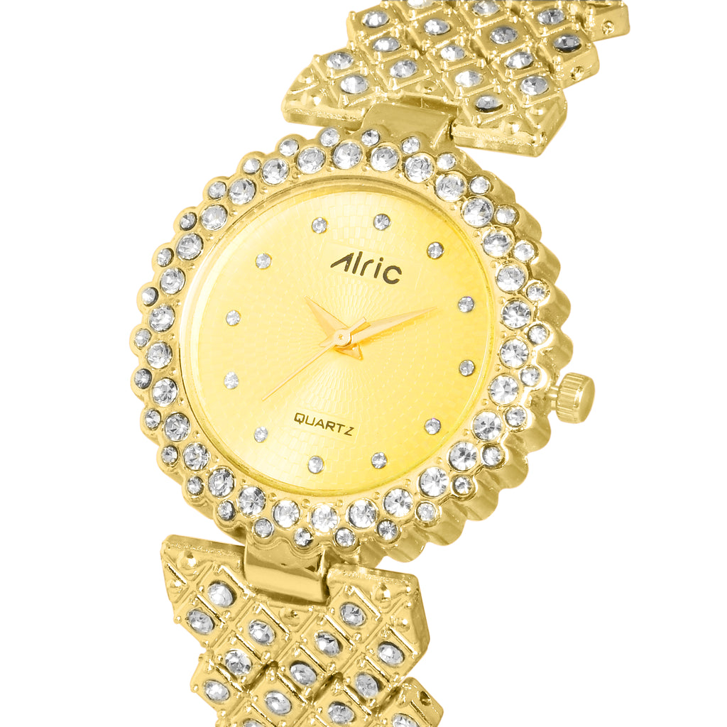 Lavish Gold  Analog Quartz with Jewels | Elegant Watch for Women