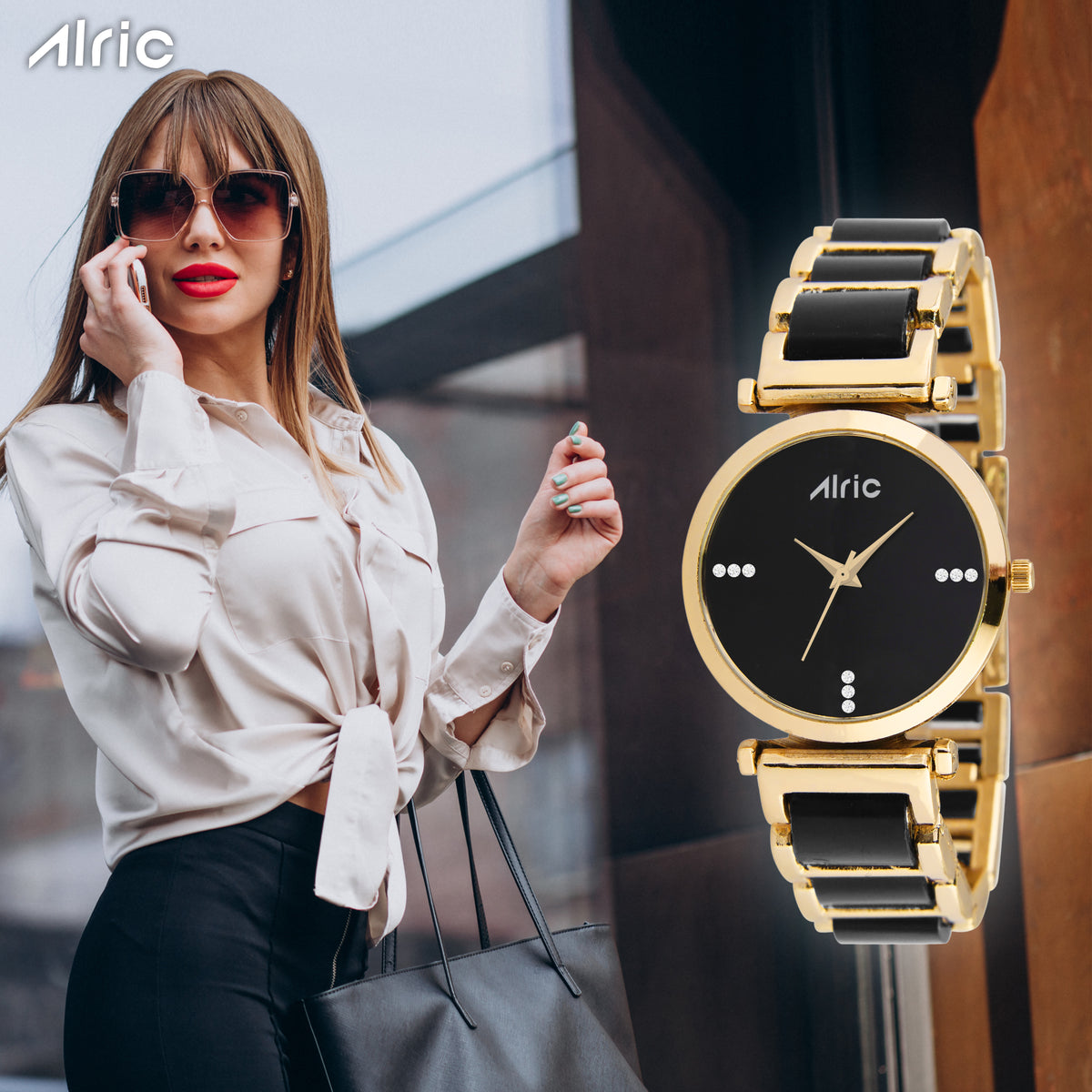 Ellip Gold and Black Round Quartz Analog Wrist Watch For Girls (30 Mm Dial)