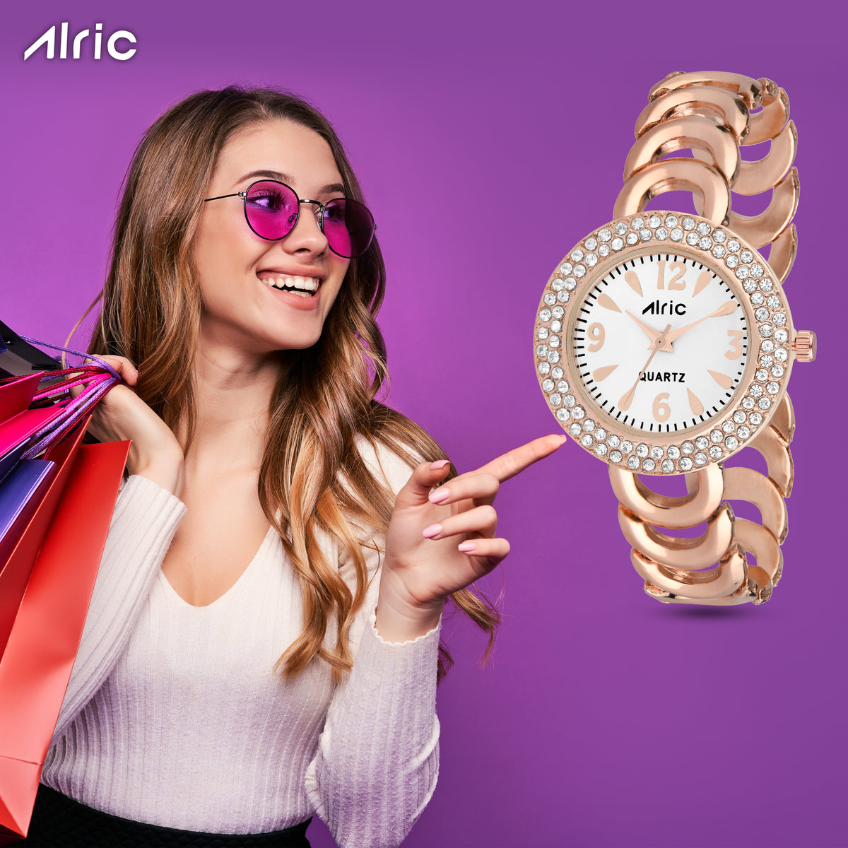 Ritzy Rose Gold & White Round Quartz Analog Wrist Watch For Women (13.6 Mm Dial)