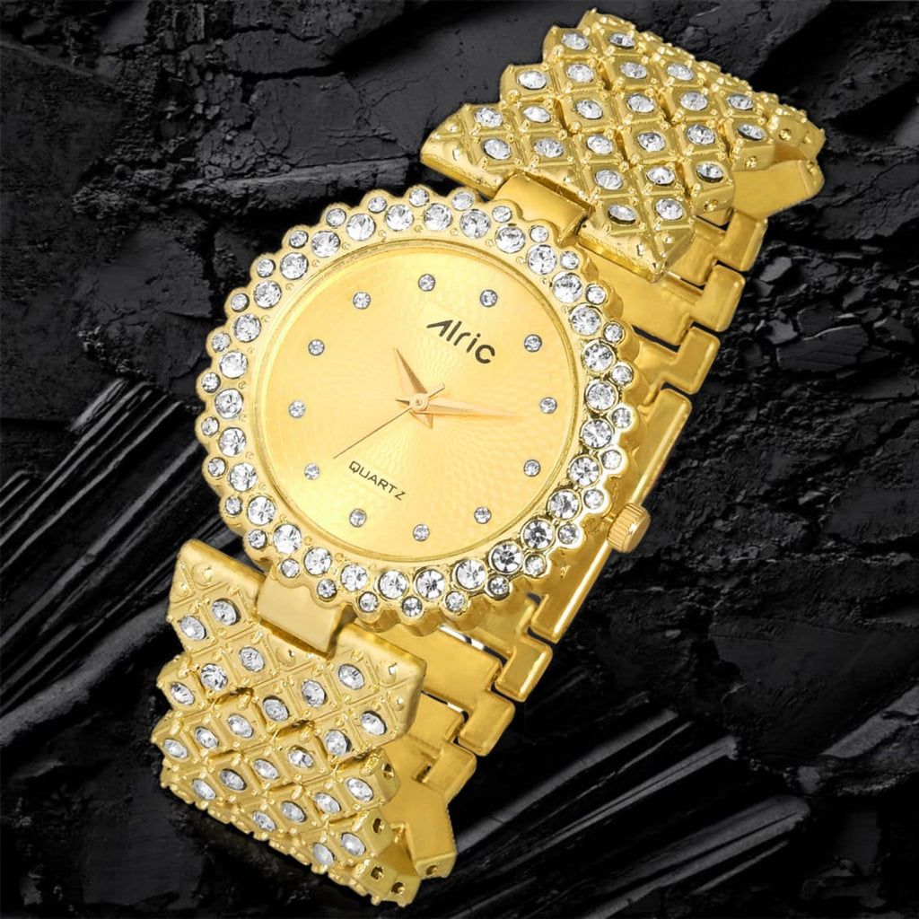 Lavish Gold  Analog Quartz with Jewels | Elegant Watch for Women