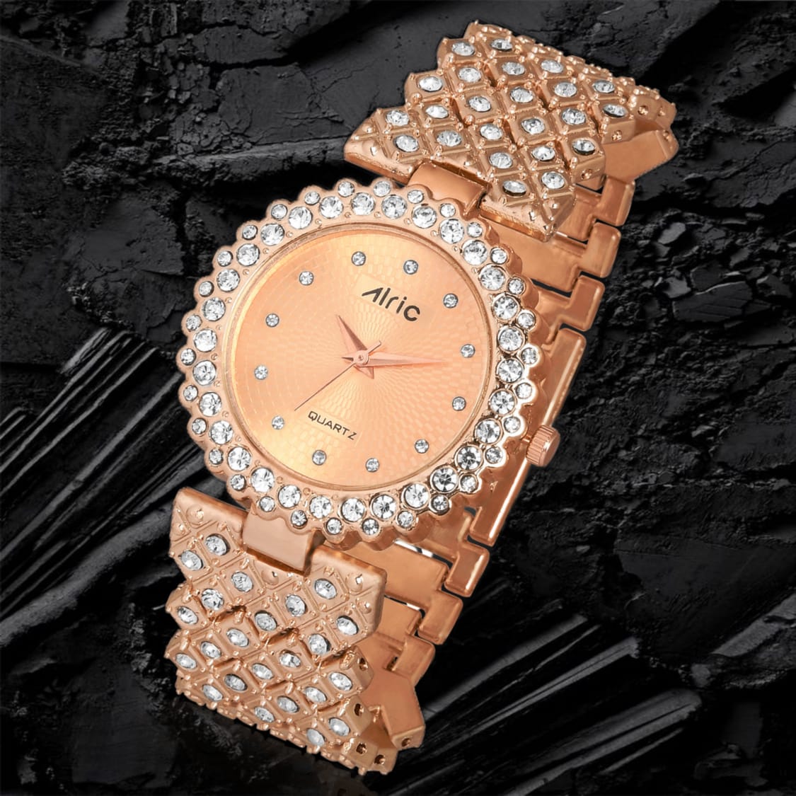 Lavish Rose Gold Analog Quartz with Jewels | Elegant Watch for Women