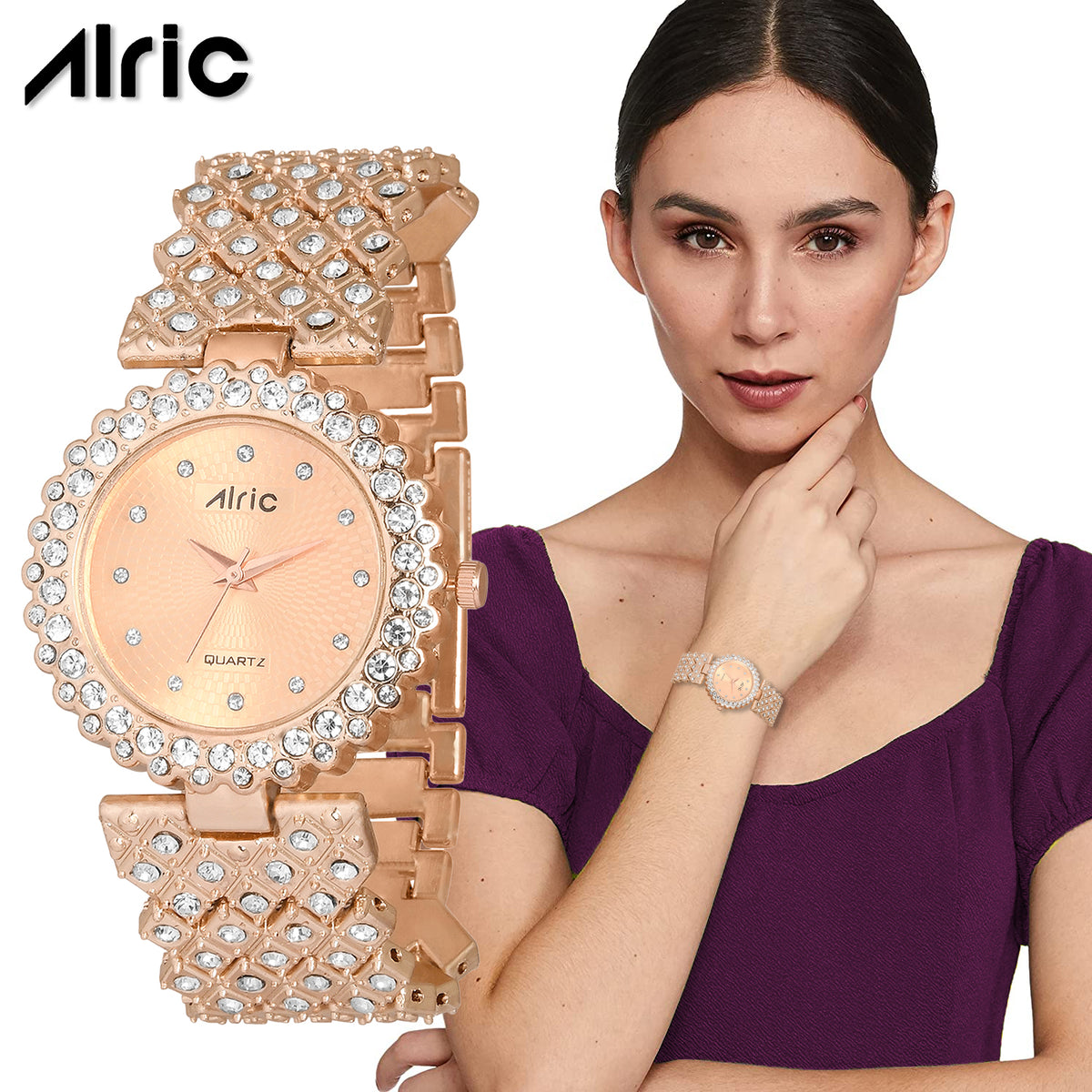 Lavish Rose Gold Analog Quartz with Jewels | Elegant Watch for Women