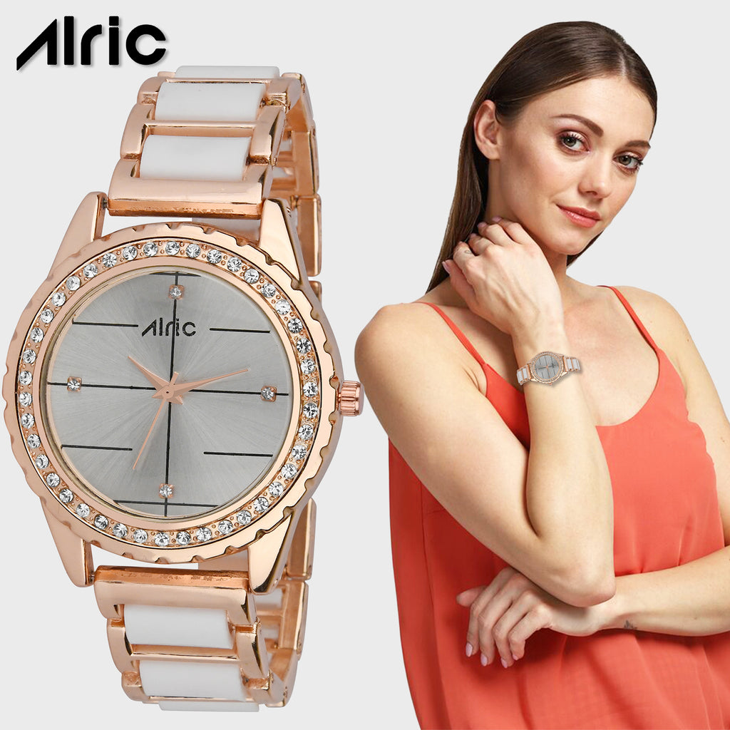 Regal Rose Gold & White Round Quartz Analog Wrist Watch For Women (13.6 Mm Dial)