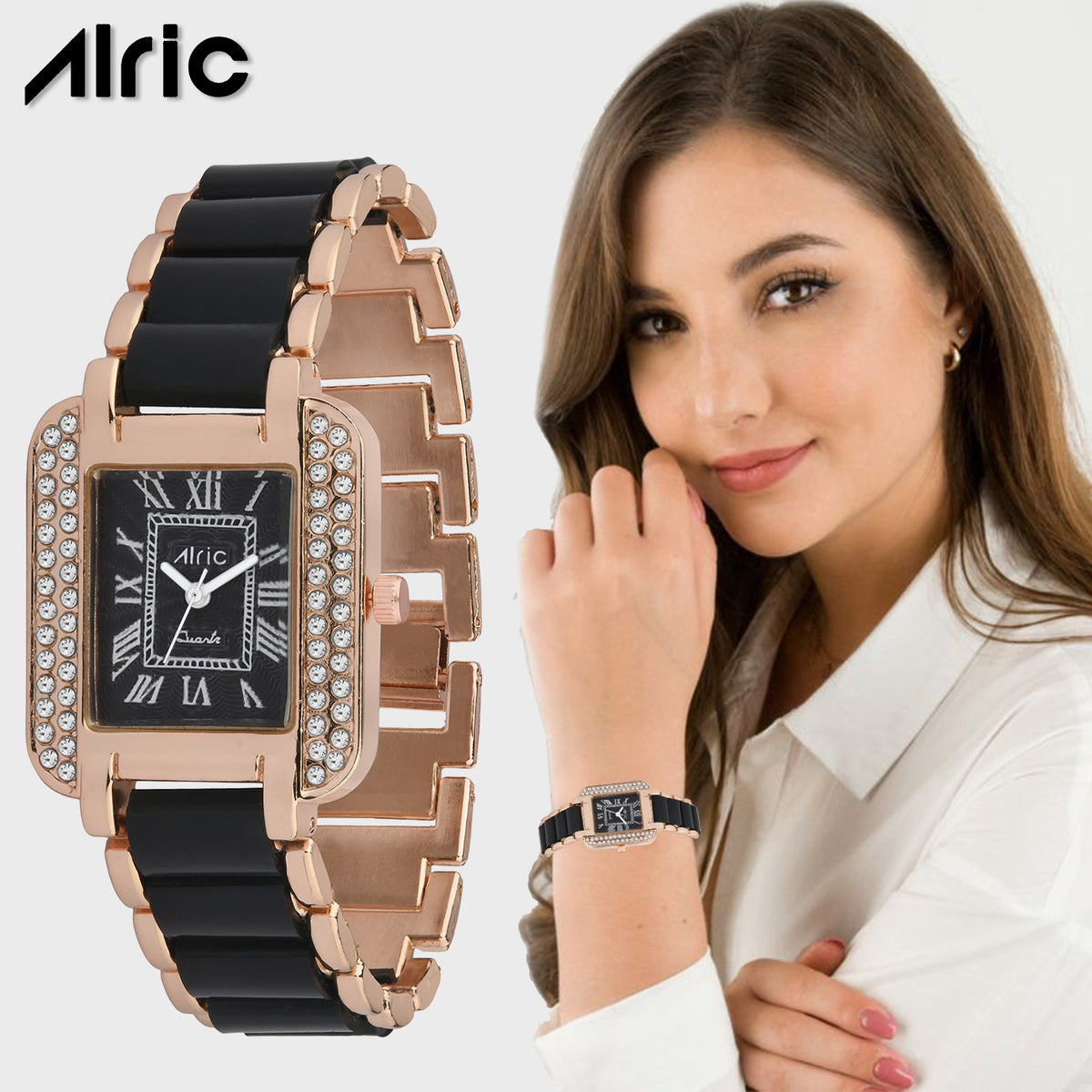 Minted Black Square Quartz Analog Wrist Watch For Girls (30 Mm Dial)