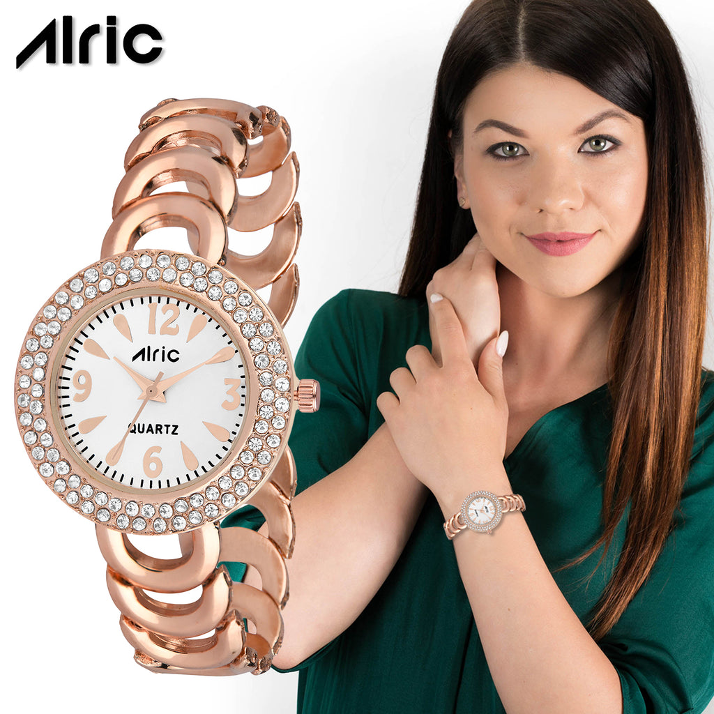Ritzy Rose Gold & White Round Quartz Analog Wrist Watch For Women (13.6 Mm Dial)