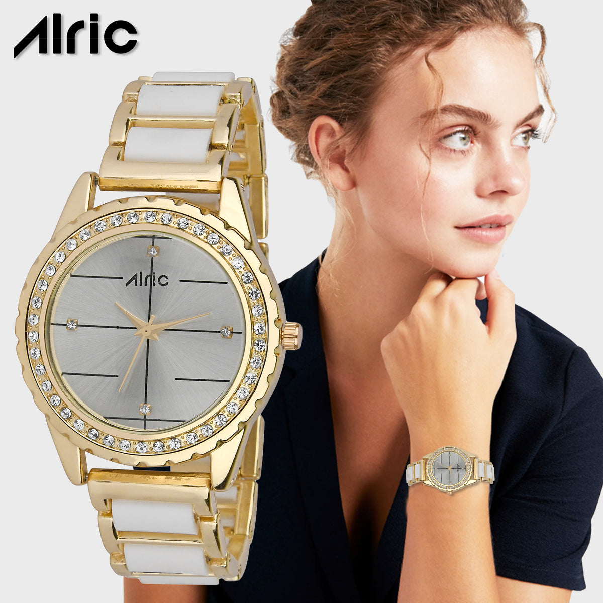 Regal Gold & White Round Quartz Analog Wrist Watch For Women (13.6 Mm Dial)