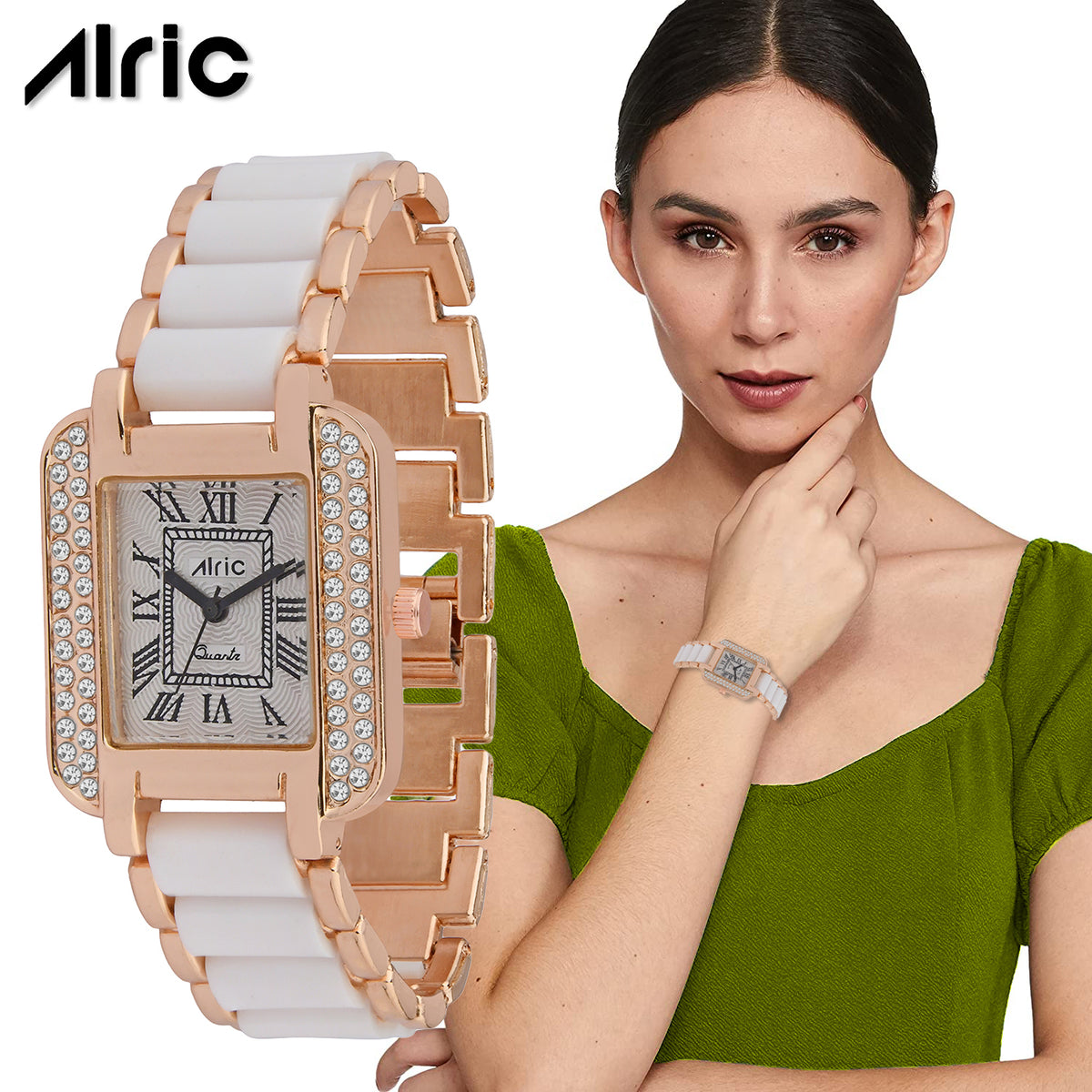 Minted White & Gold Square Quartz Analog Wrist Watch For Girls (30 Mm Dial)