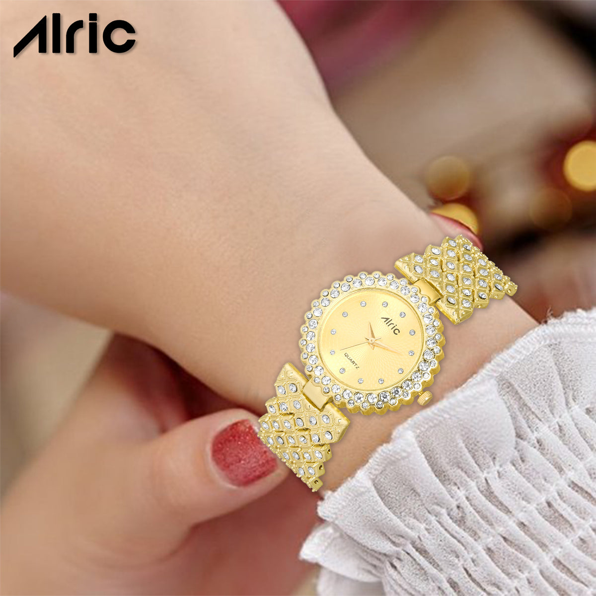 Lavish Gold  Analog Quartz with Jewels | Elegant Watch for Women