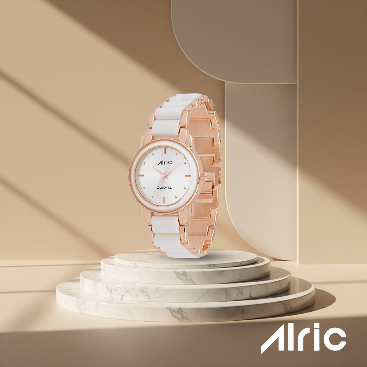 Swanky Gold & White Round Quartz Analog Wrist Watch For Girls (13.6 Mm Dial)