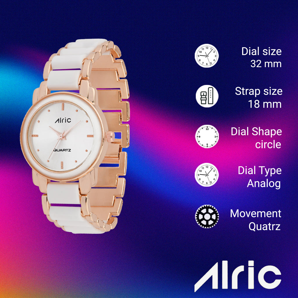 Swanky Gold & White Round Quartz Analog Wrist Watch For Girls (13.6 Mm Dial)