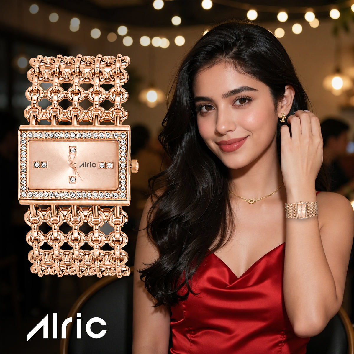 Luxe Rose Gold Analog Quartz with Jewels | Elegant Watch for Women