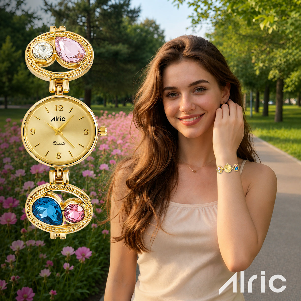 Galaxy Gem Gold Watch For Girls (30 Mm Dial)