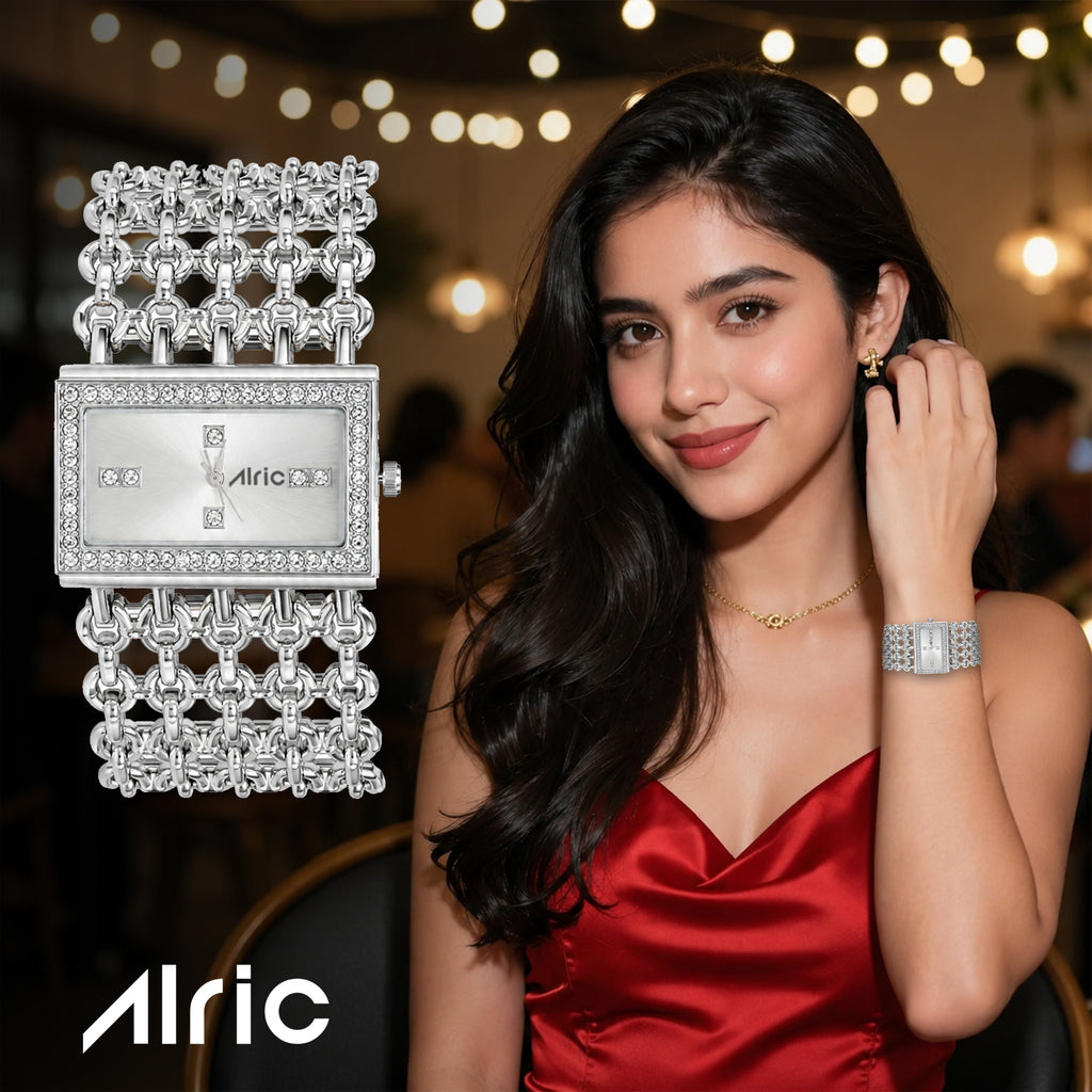 Luxe Silver Analog Quartz with Jewels | Elegant Watch for Women