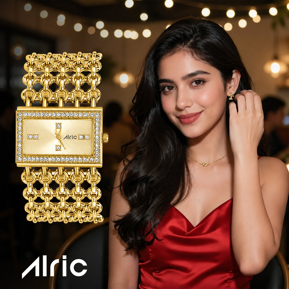 Luxe Gold Analog Quartz with Jewels | Elegant Watch for Women