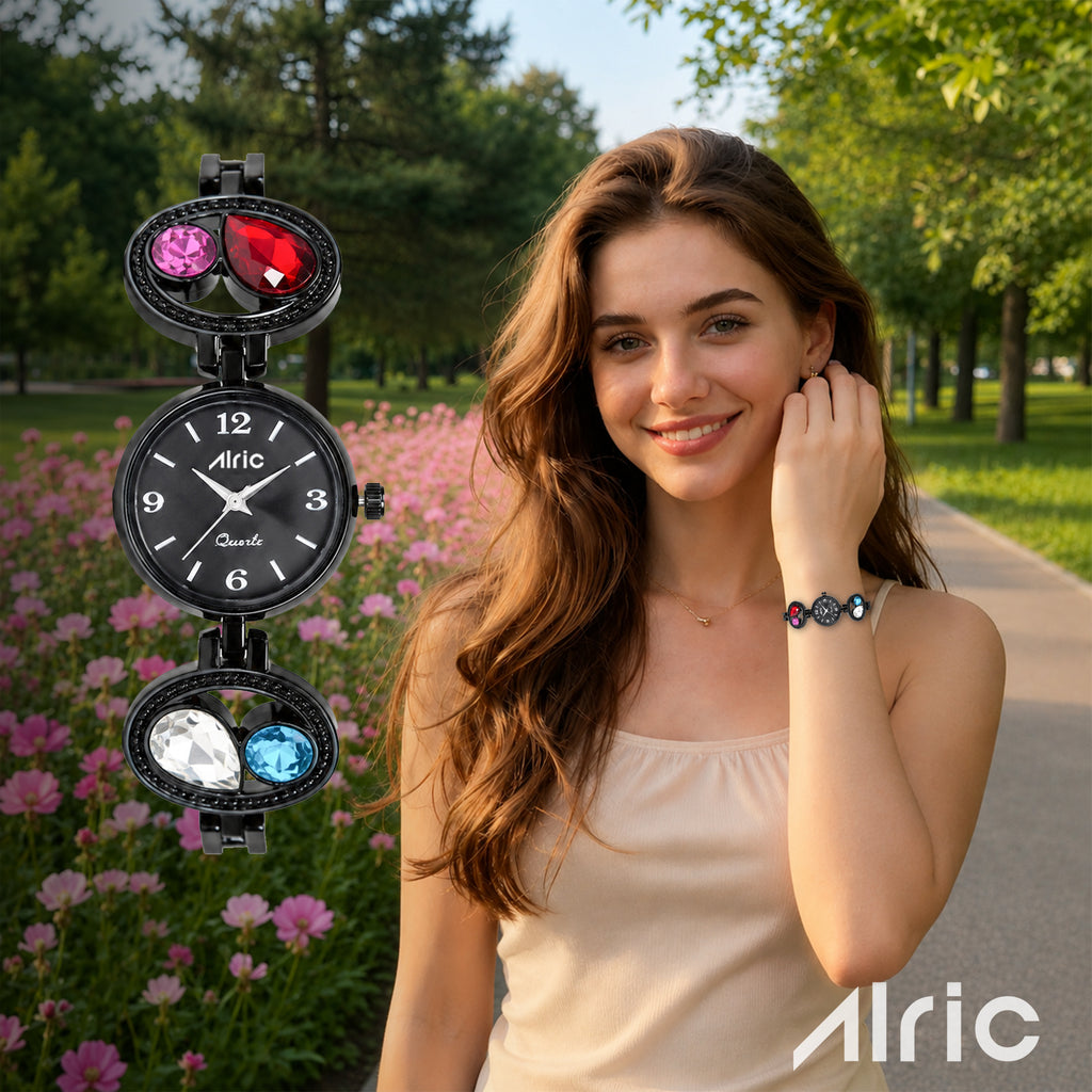 Galaxy Gem Watch Black | Analog Quartz with Jewels | Elegant Watch for Women