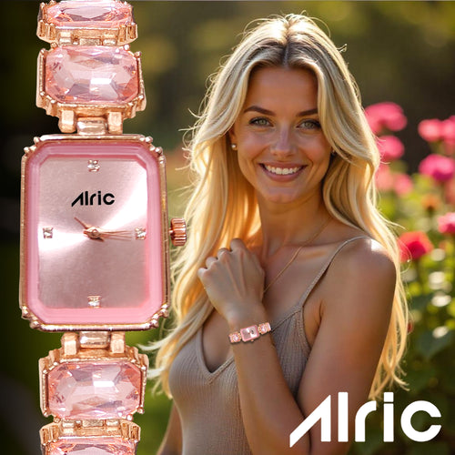 Alric Octa Big Diamond Stone Studded Pink & Rose Gold Square Quartz Analog Wrist Watch For Girls (14.28 Mm Dial)