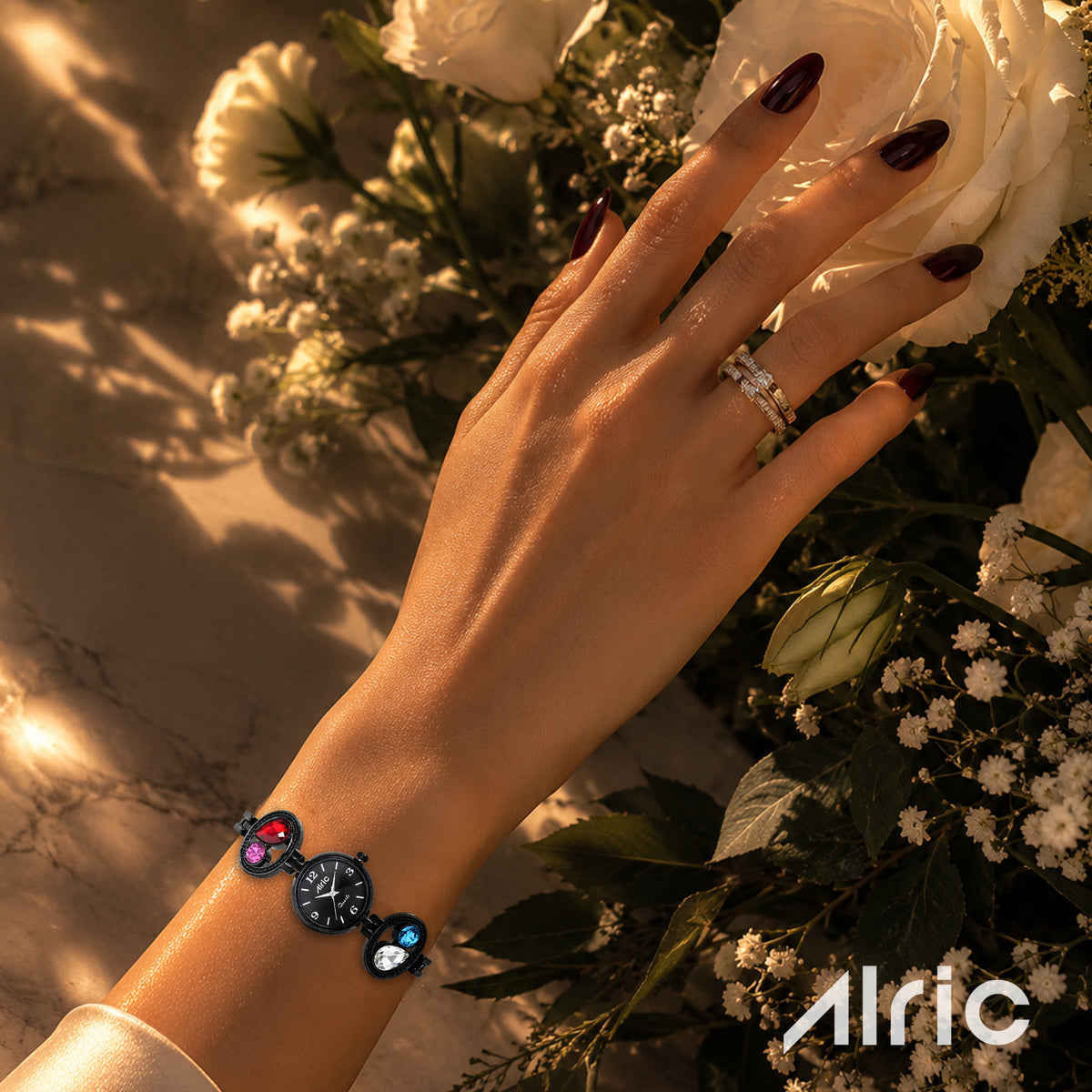 Galaxy Gem Watch Black | Analog Quartz with Jewels | Elegant Watch for Women