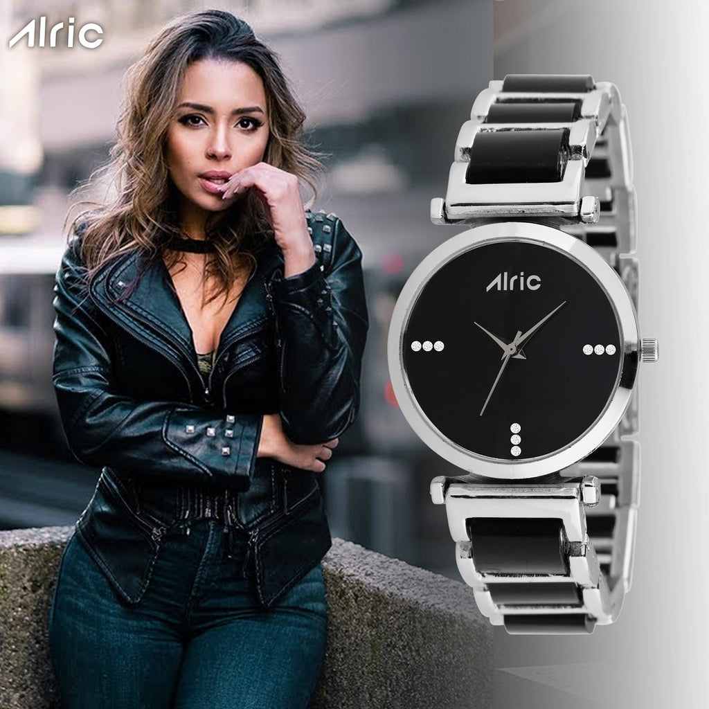Ellip Black & Silver Quartz Analog Wrist Watch For Girls (13.6 Mm Dial)
