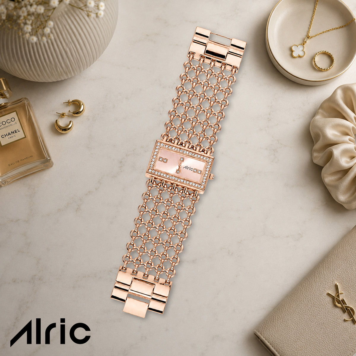 Luxe Rose Gold Analog Quartz with Jewels | Elegant Watch for Women