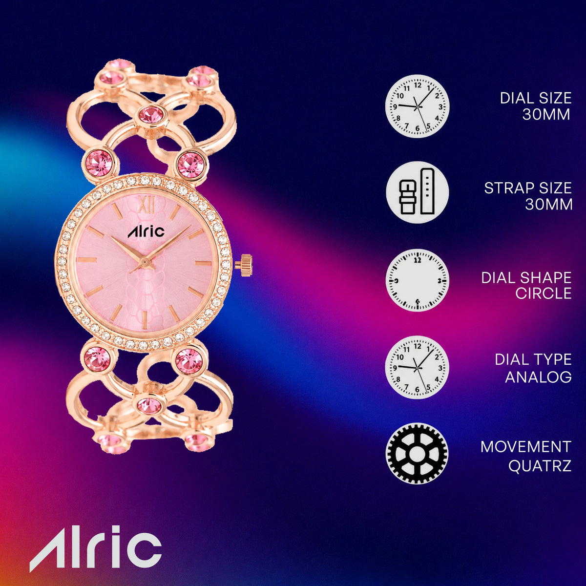 Bloom Pink Alric Quartz Analog Wrist Watch For Girls (30 Mm Dial)