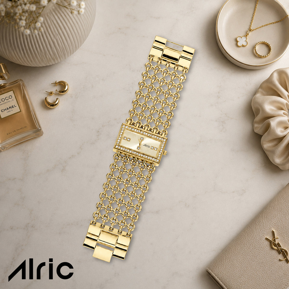 Luxe Gold Analog Quartz with Jewels | Elegant Watch for Women
