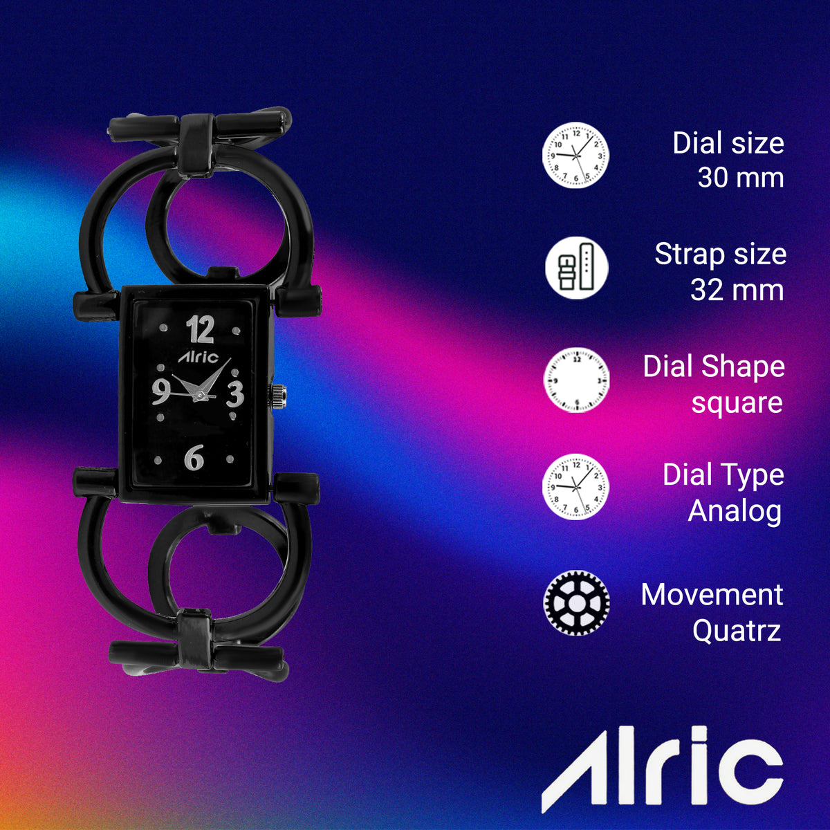 Quad Black Watch For Girls (30 Mm Dial)