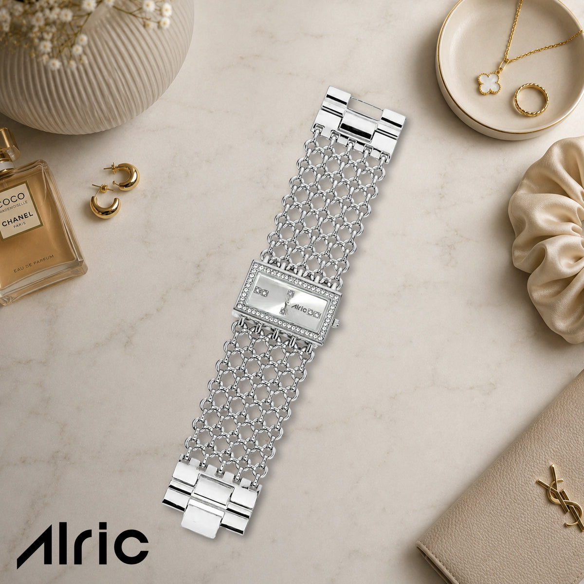 Luxe Silver Analog Quartz with Jewels | Elegant Watch for Women