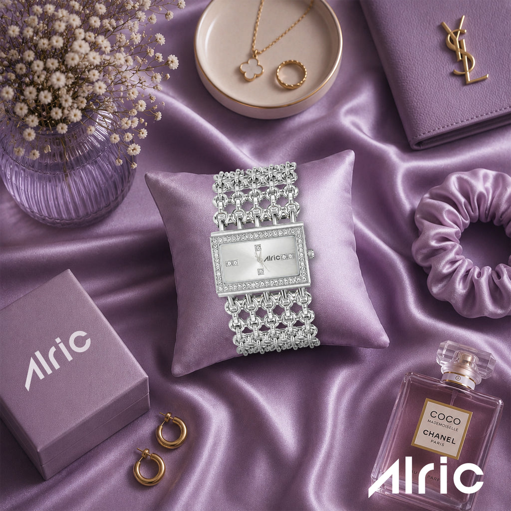 Luxe Silver Analog Quartz with Jewels | Elegant Watch for Women