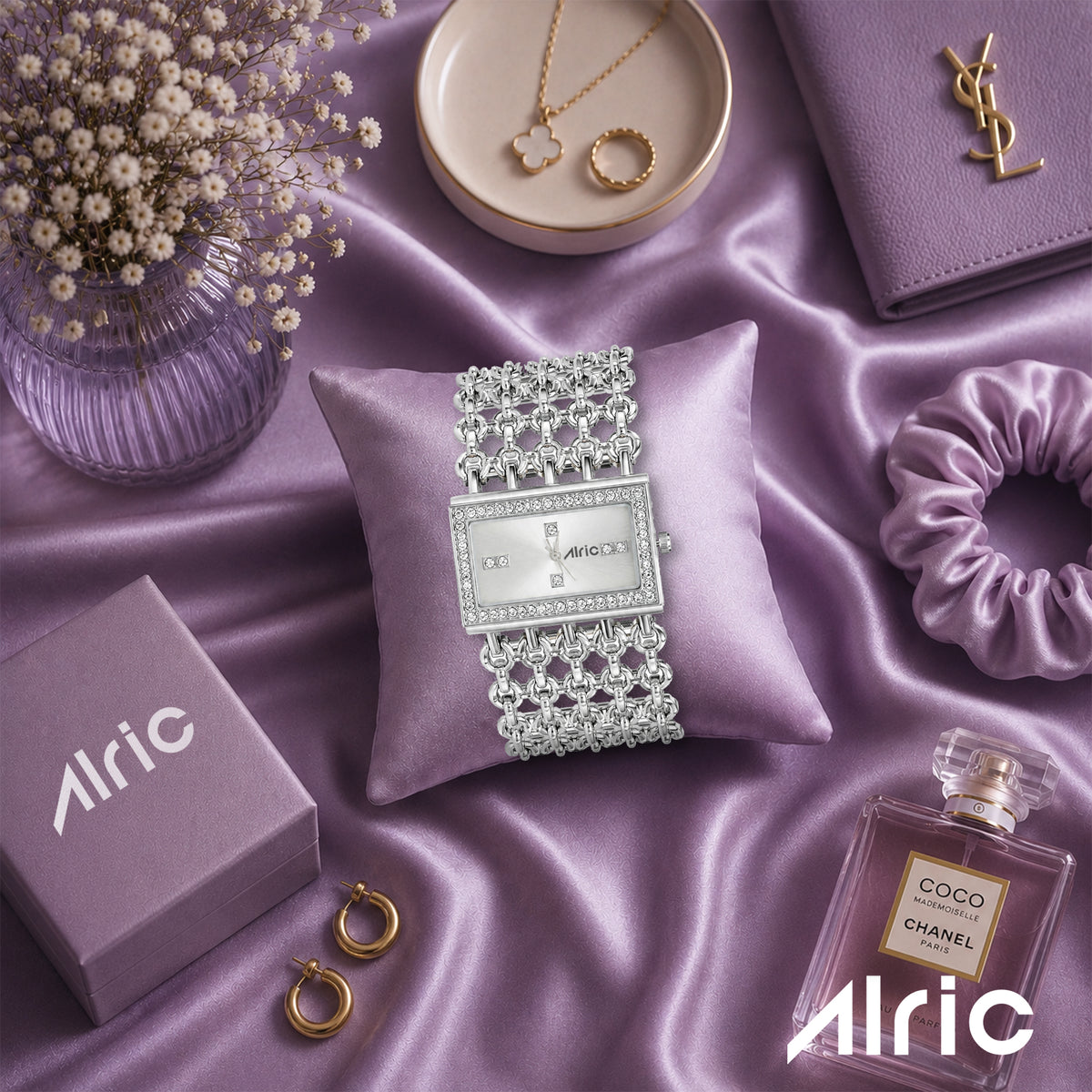Luxe Silver Analog Quartz with Jewels | Elegant Watch for Women