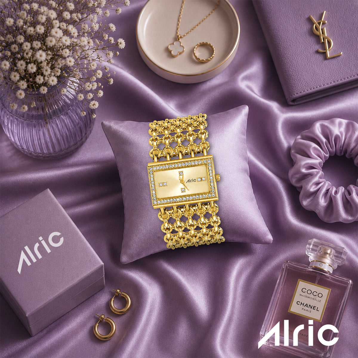 Luxe Gold Analog Quartz with Jewels | Elegant Watch for Women
