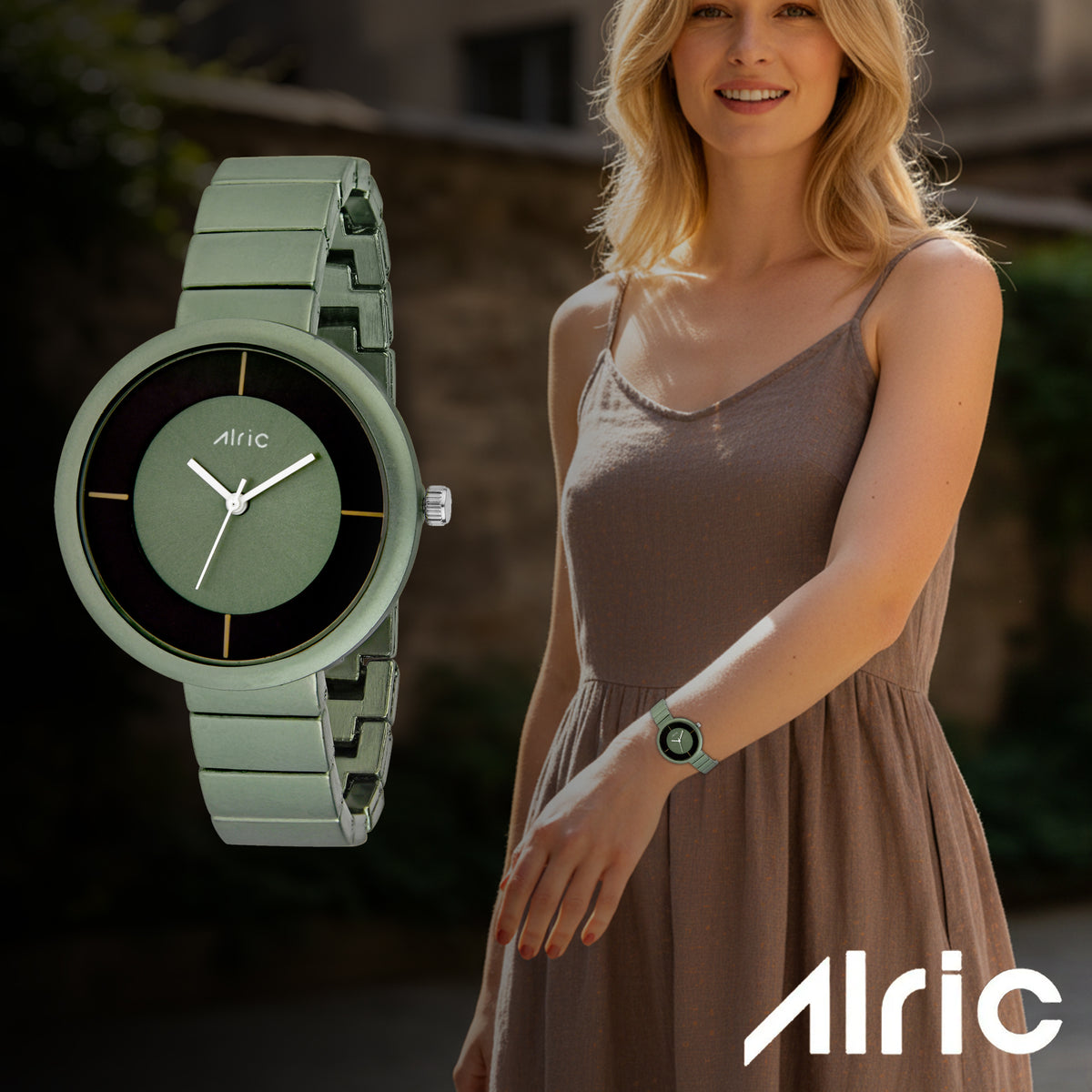 Elly Military Green Round Quartz Analog Wrist Watch For Girls (30 Mm Dial)