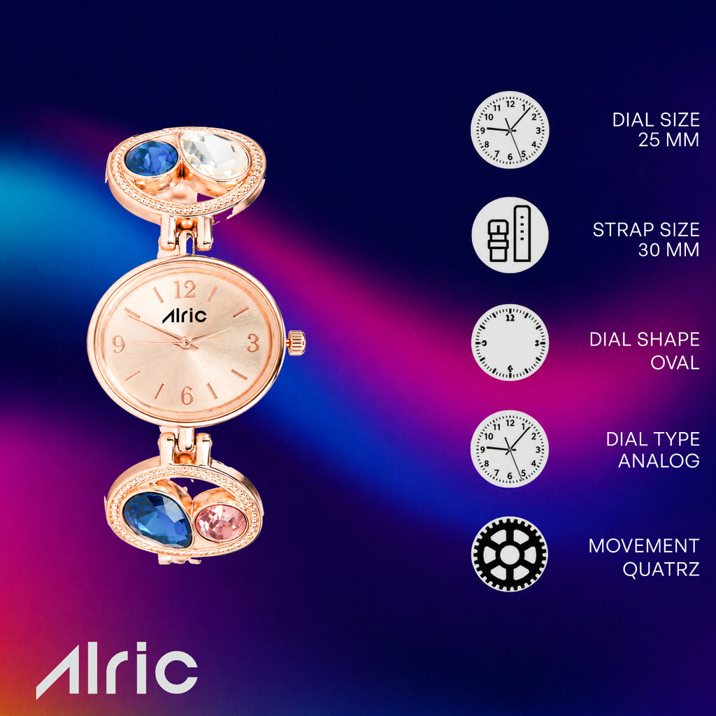 Galaxy Gem Rose Gold Wrist Watch For Girls (30 Mm Dial)