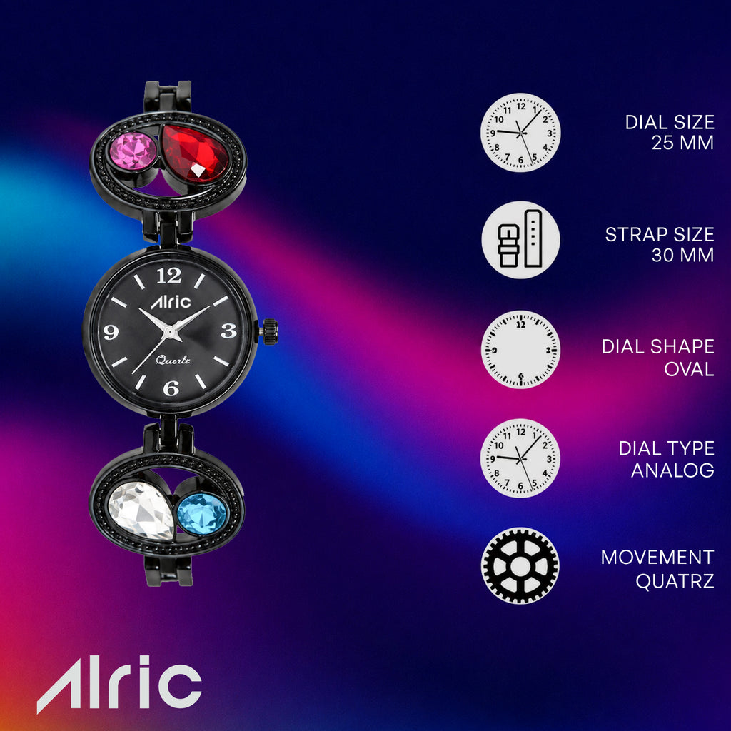 Galaxy Gem Watch Black | Analog Quartz with Jewels | Elegant Watch for Women