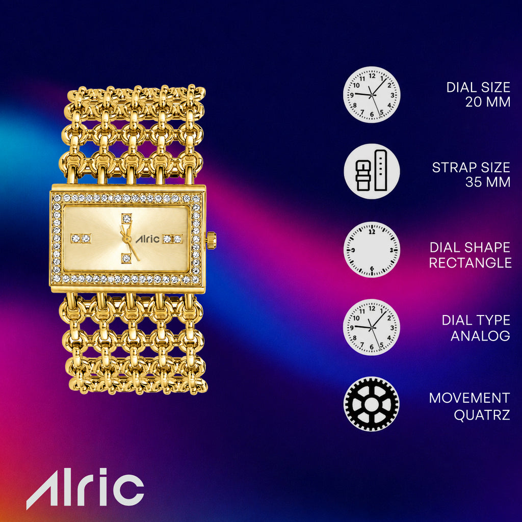 Luxe Gold Analog Quartz with Jewels | Elegant Watch for Women