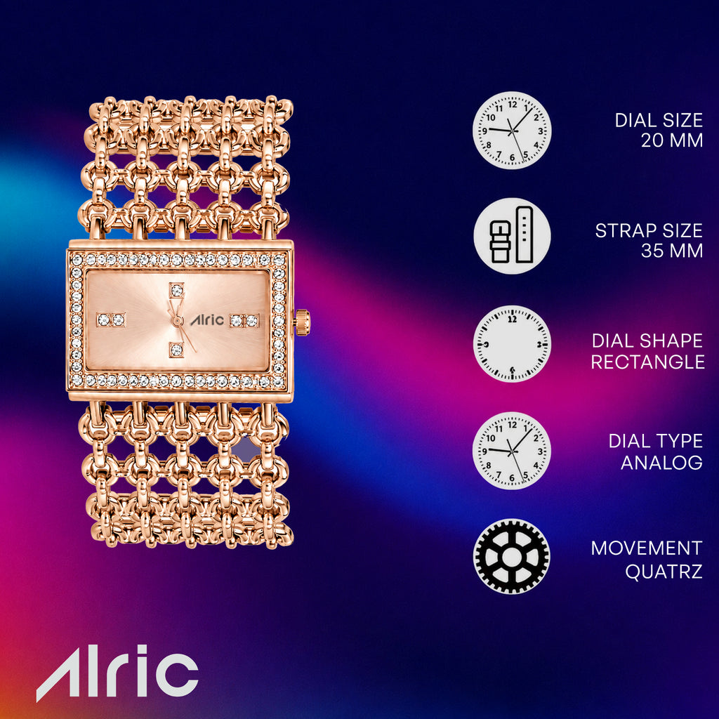 Luxe Rose Gold Analog Quartz with Jewels | Elegant Watch for Women