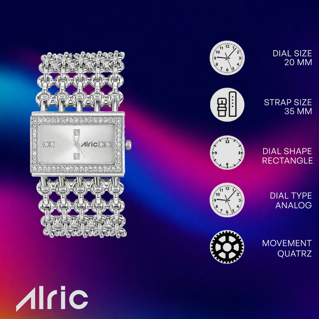 Luxe Silver Analog Quartz with Jewels | Elegant Watch for Women