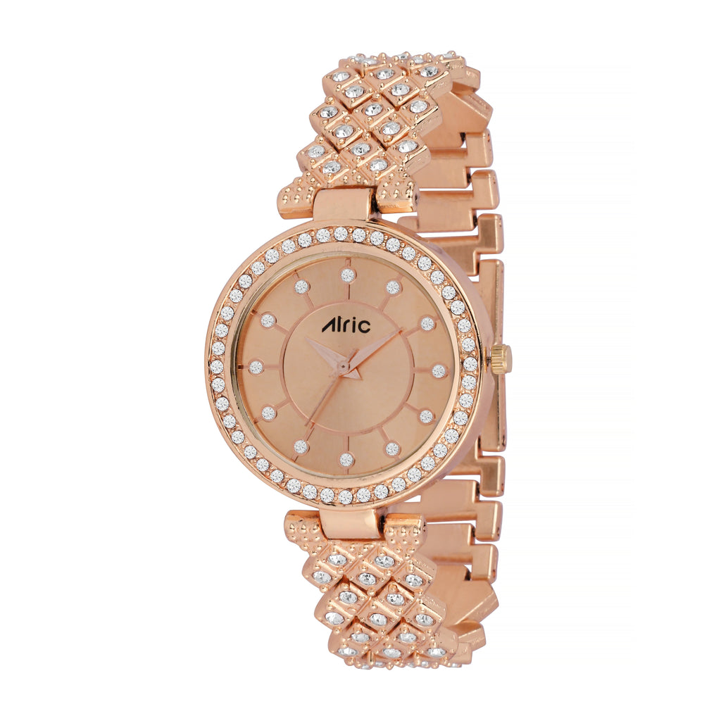 Carve Rose Gold  Analog Quartz with Jewels | Elegant Watch for Women