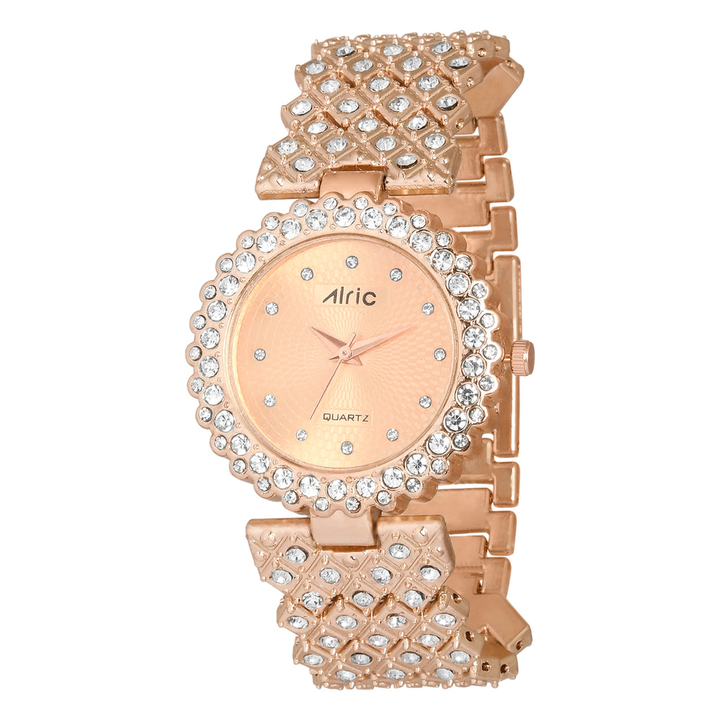 Lavish Rose Gold Analog Quartz with Jewels | Elegant Watch for Women