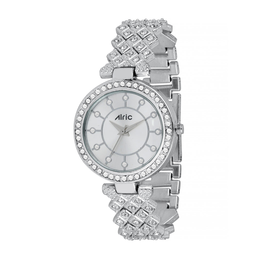 Carve Silver  Analog Quartz with Jewels | Elegant Watch for Women