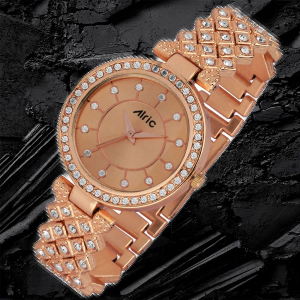 Carve Rose Gold  Analog Quartz with Jewels | Elegant Watch for Women