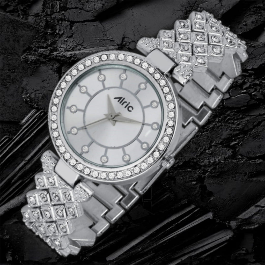 Carve Silver  Analog Quartz with Jewels | Elegant Watch for Women
